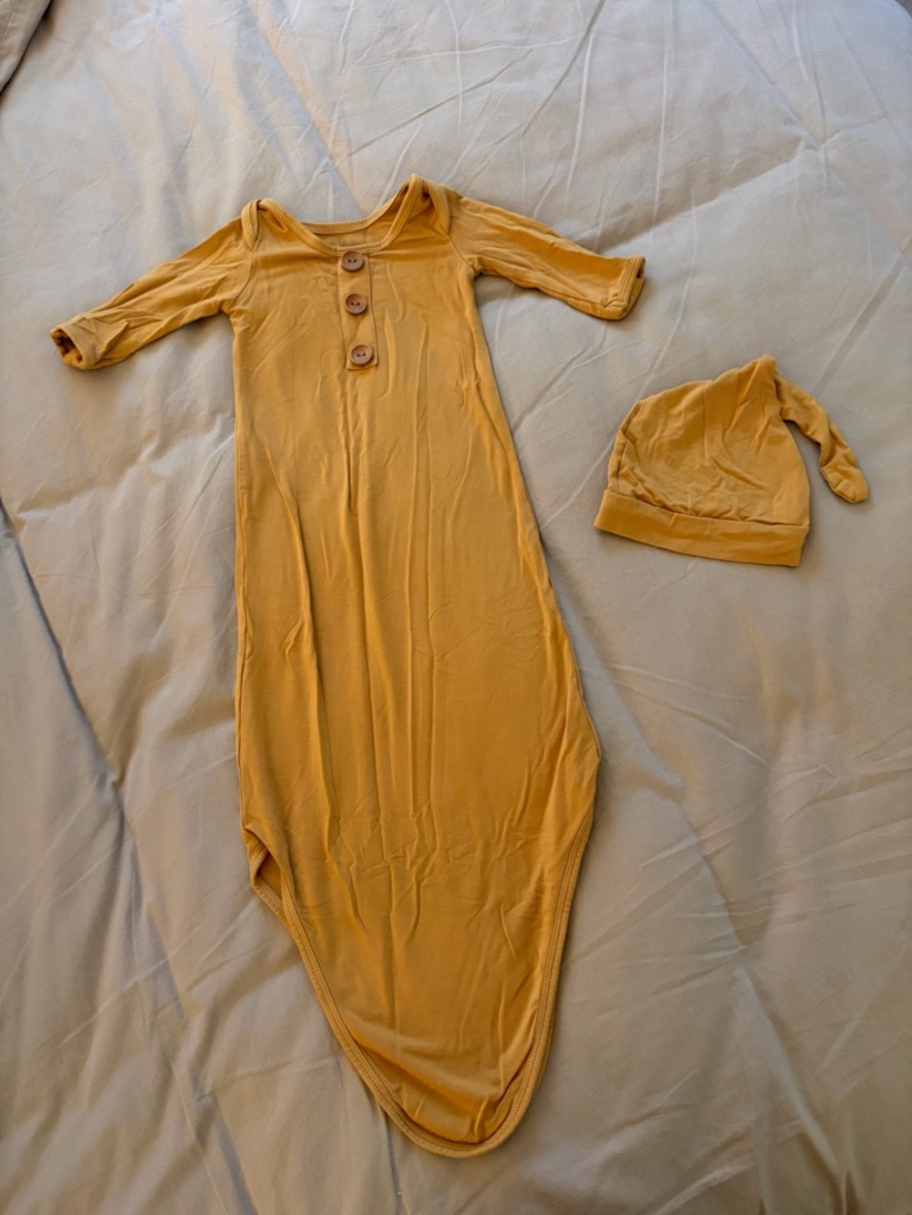 Caden Lane Mustard Baby Gown with Wooden Buttons 0-3 Mo